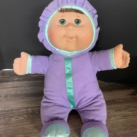 Vintage Cabbage Patch Kids Pajama Baby Doll–1990s Plush Lavender Satin Trim 14” - Picture 1 of 8